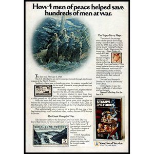 1975 USPS Stamp Collecting Vintage Print Ad Panama Canal Upside Down Flag Decor
